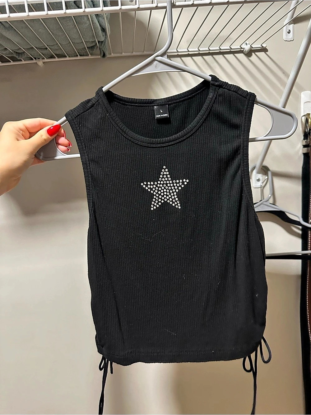 Black Star Embellished Lace-Up Tank